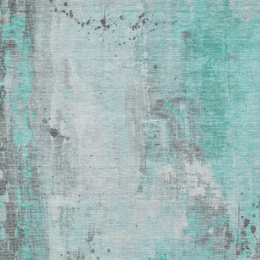 Teal Blue And Gray Abstract Washable Indoor Outdoor Area Rug Photo 3