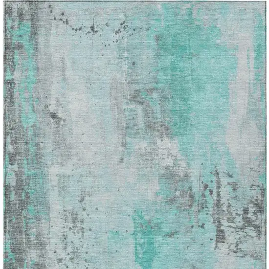 Teal Blue And Gray Abstract Washable Indoor Outdoor Area Rug Photo 4