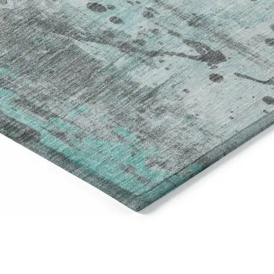 Teal Blue And Gray Abstract Washable Indoor Outdoor Area Rug Photo 9