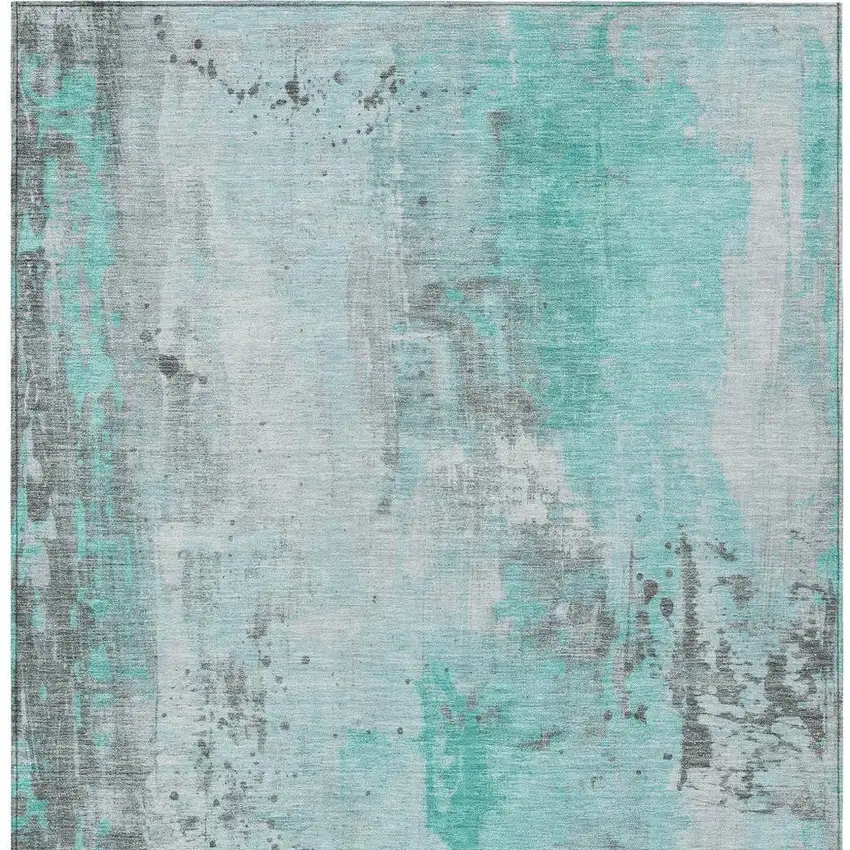 Teal Blue And Gray Abstract Washable Indoor Outdoor Area Rug Photo 4