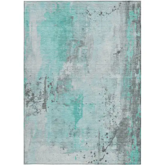Teal Blue And Gray Abstract Washable Indoor Outdoor Area Rug Photo 3