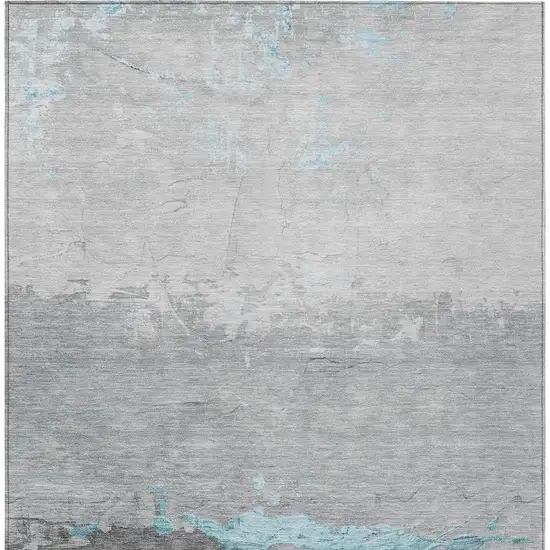 Teal Blue And Gray Abstract Washable Indoor Outdoor Area Rug Photo 4