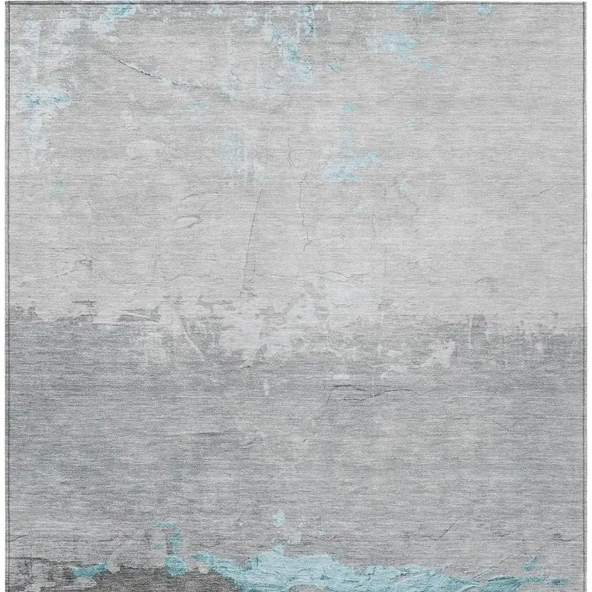 Teal Blue And Gray Abstract Washable Indoor Outdoor Area Rug Photo 4