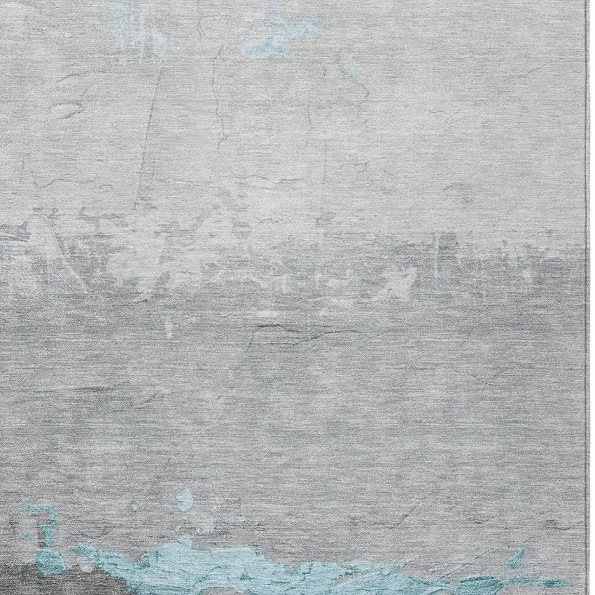 Teal Blue And Gray Abstract Washable Indoor Outdoor Area Rug Photo 3