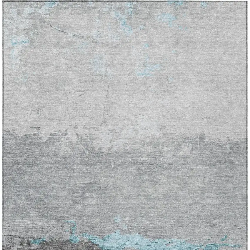 Teal Blue And Gray Abstract Washable Indoor Outdoor Area Rug Photo 9