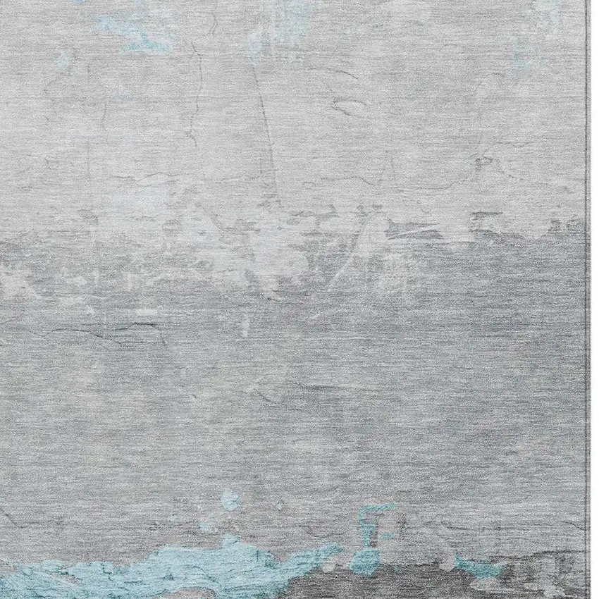 Teal Blue And Gray Abstract Washable Indoor Outdoor Area Rug Photo 3