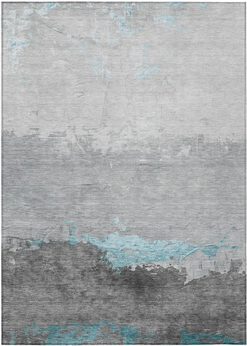 Teal Blue And Gray Abstract Washable Indoor Outdoor Area Rug Photo 8