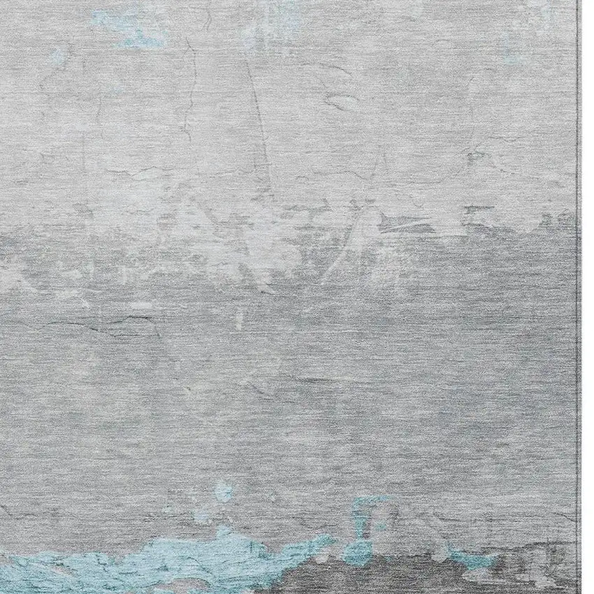 Teal Blue And Gray Abstract Washable Indoor Outdoor Area Rug Photo 3