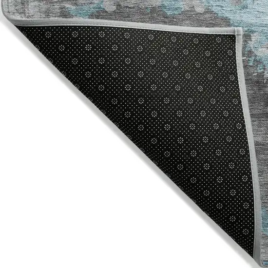 Teal Blue And Gray Abstract Washable Indoor Outdoor Area Rug Photo 8