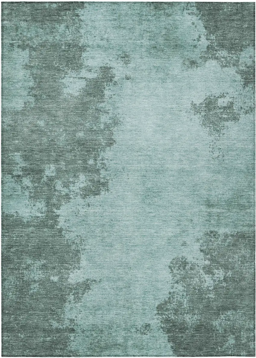 Teal Blue And Gray Abstract Washable Indoor Outdoor Area Rug Photo 1