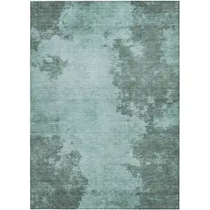 Photo of Teal Blue And Gray Abstract Washable Indoor Outdoor Area Rug
