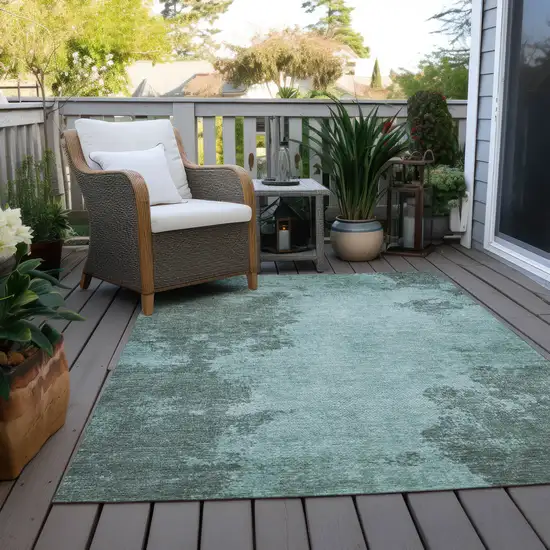 Teal Blue And Gray Abstract Washable Indoor Outdoor Area Rug Photo 4