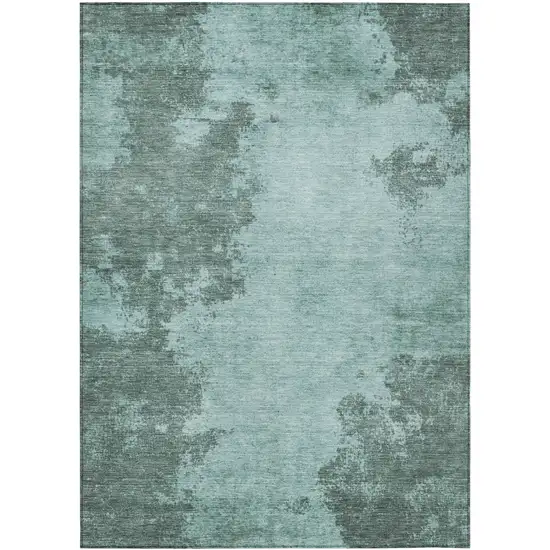 Teal Blue And Gray Abstract Washable Indoor Outdoor Area Rug Photo 8