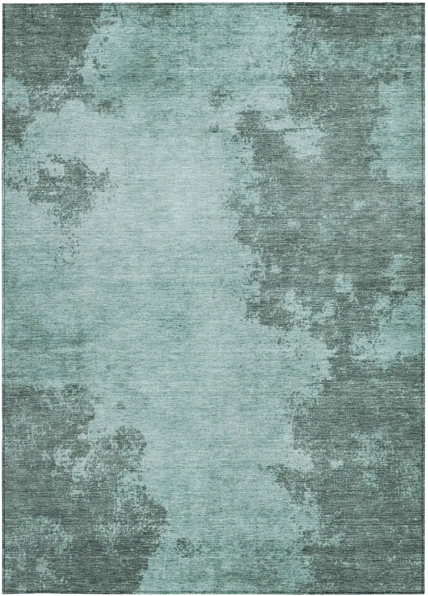Teal Blue And Gray Abstract Washable Indoor Outdoor Area Rug Photo 1