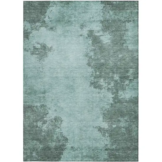 Teal Blue And Gray Abstract Washable Indoor Outdoor Area Rug Photo 1