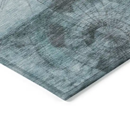 Teal Blue And Gray Abstract Washable Indoor Outdoor Area Rug Photo 9