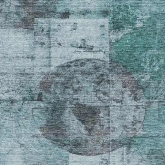 Teal Blue And Gray Abstract Washable Indoor Outdoor Area Rug Photo 4