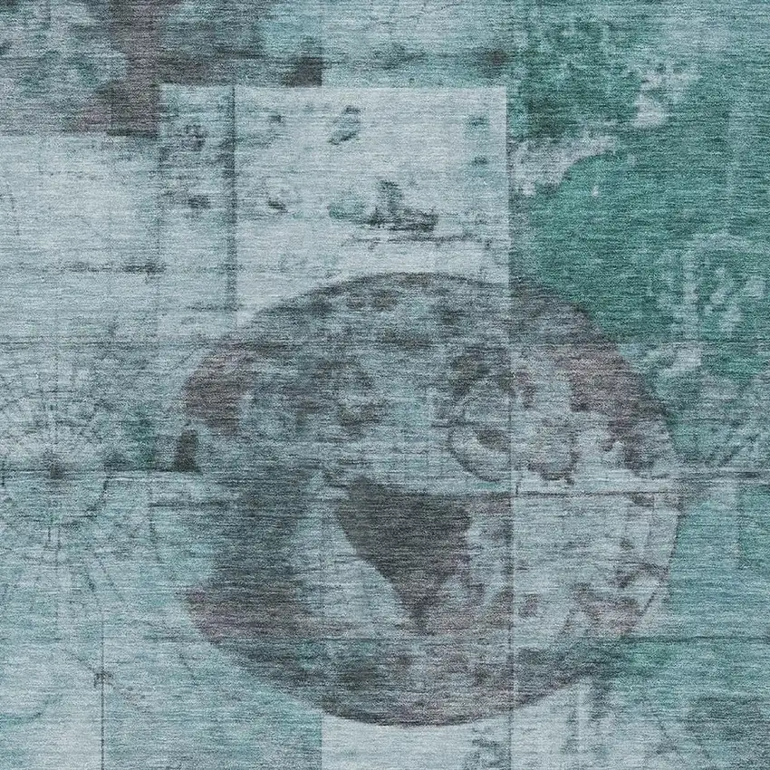 Teal Blue And Gray Abstract Washable Indoor Outdoor Area Rug Photo 4