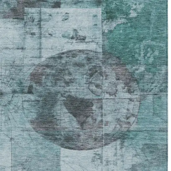Teal Blue And Gray Abstract Washable Indoor Outdoor Area Rug Photo 4