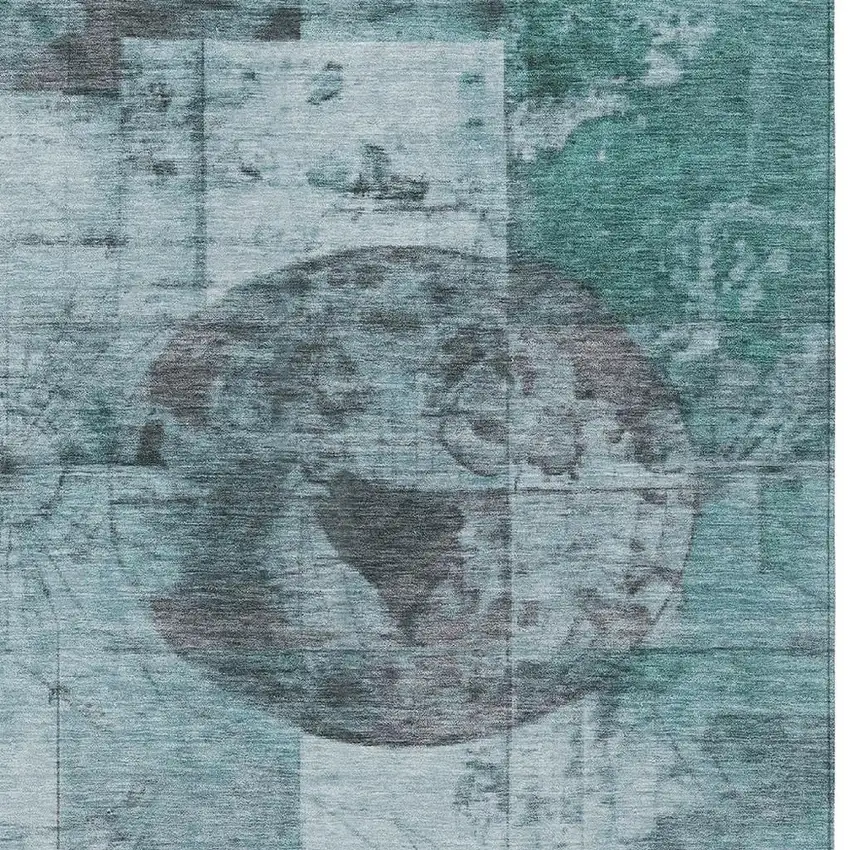 Teal Blue And Gray Abstract Washable Indoor Outdoor Area Rug Photo 4