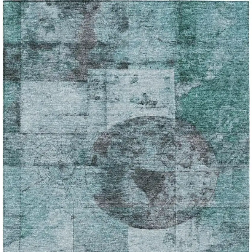 Teal Blue And Gray Abstract Washable Indoor Outdoor Area Rug Photo 4