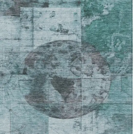 Teal Blue And Gray Abstract Washable Indoor Outdoor Area Rug Photo 9