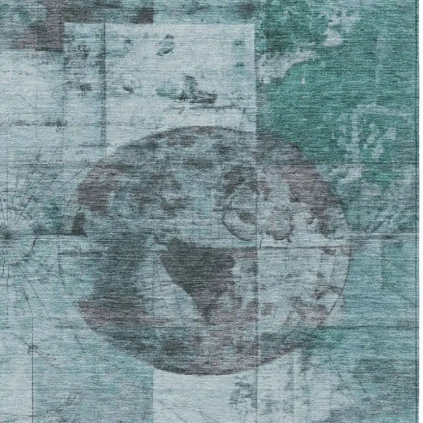 Teal Blue And Gray Abstract Washable Indoor Outdoor Area Rug Photo 9