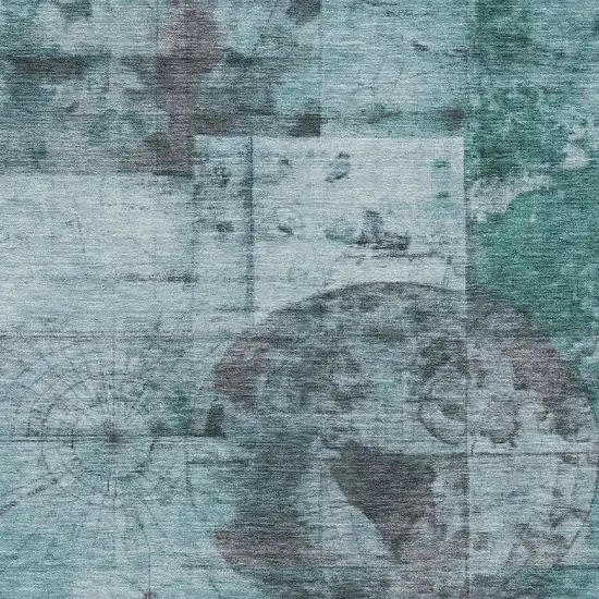 Teal Blue And Gray Abstract Washable Indoor Outdoor Area Rug Photo 3