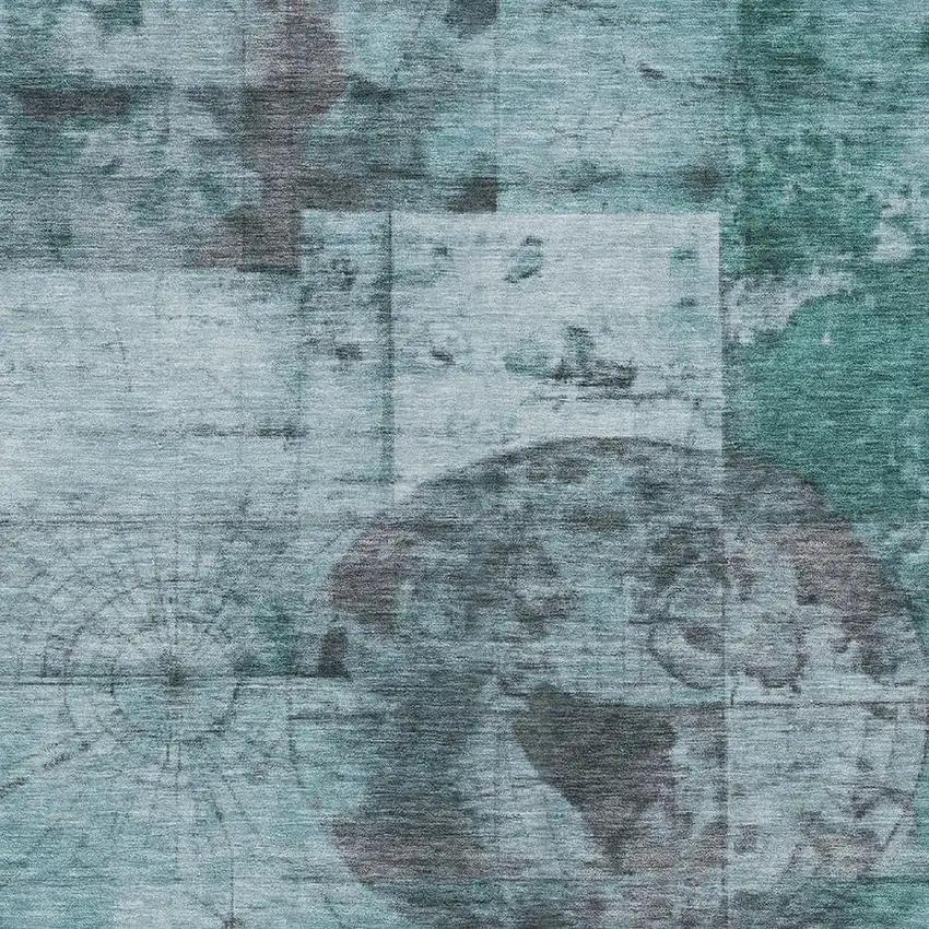 Teal Blue And Gray Abstract Washable Indoor Outdoor Area Rug Photo 3