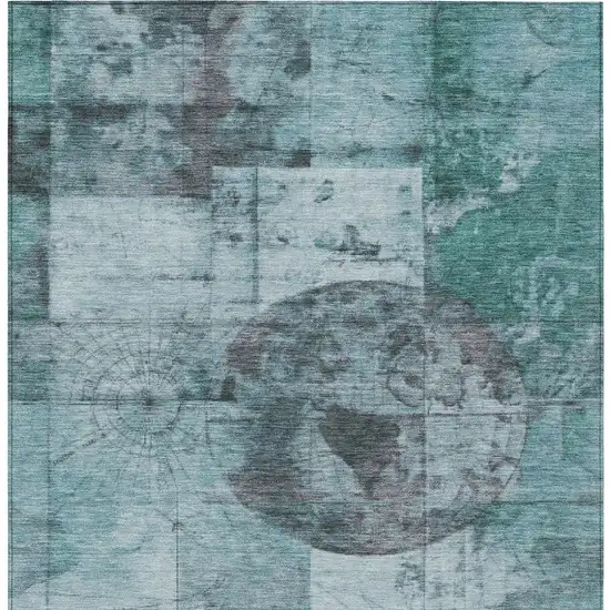 Teal Blue And Gray Abstract Washable Indoor Outdoor Area Rug Photo 9