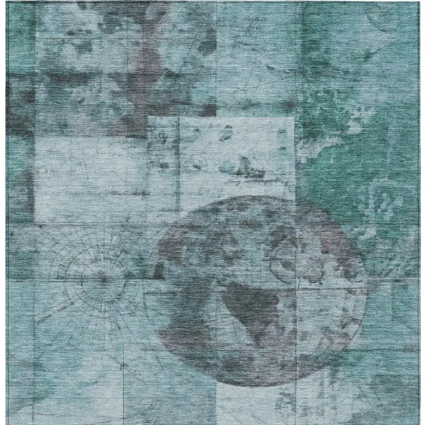 Teal Blue And Gray Abstract Washable Indoor Outdoor Area Rug Photo 9