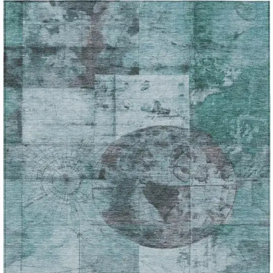 Teal Blue And Gray Abstract Washable Indoor Outdoor Area Rug Photo 3