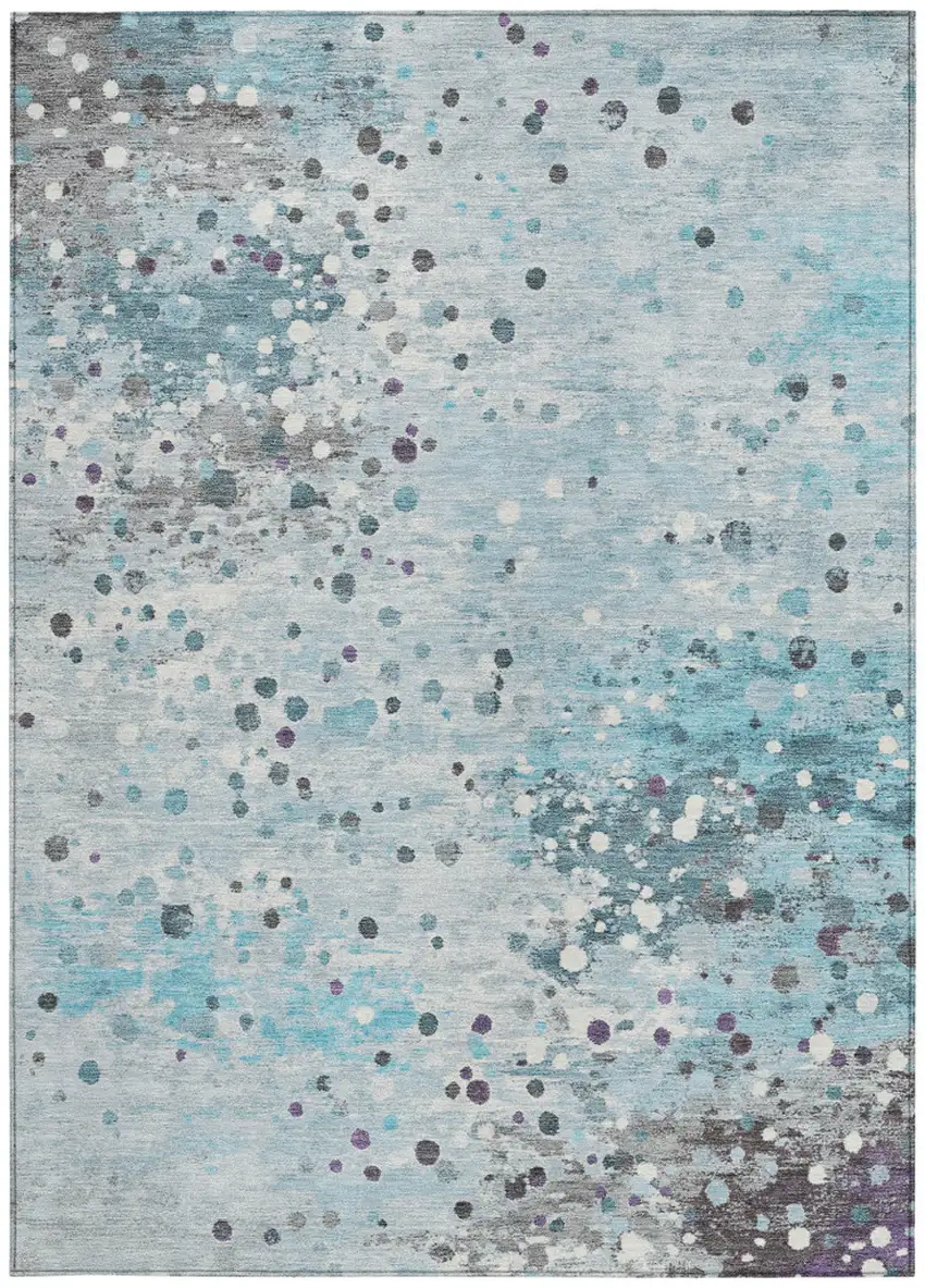 Teal Blue And Gray Abstract Washable Indoor Outdoor Area Rug Photo 3