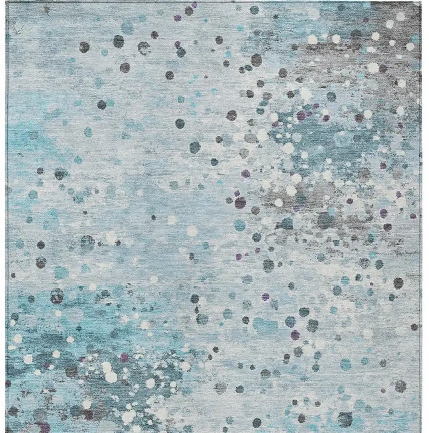 Teal Blue And Gray Abstract Washable Indoor Outdoor Area Rug Photo 9