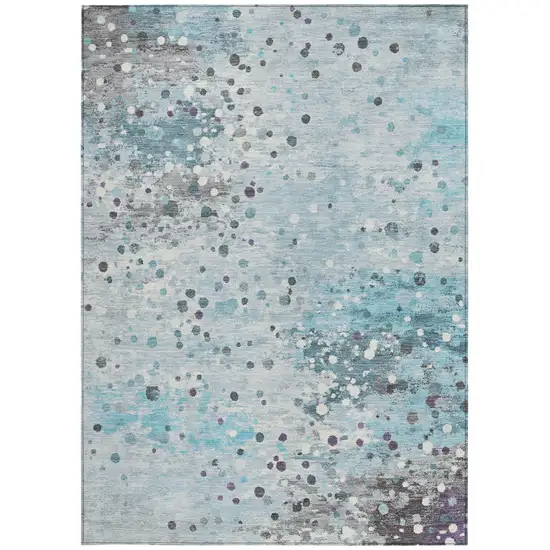 Teal Blue And Gray Abstract Washable Indoor Outdoor Area Rug Photo 3