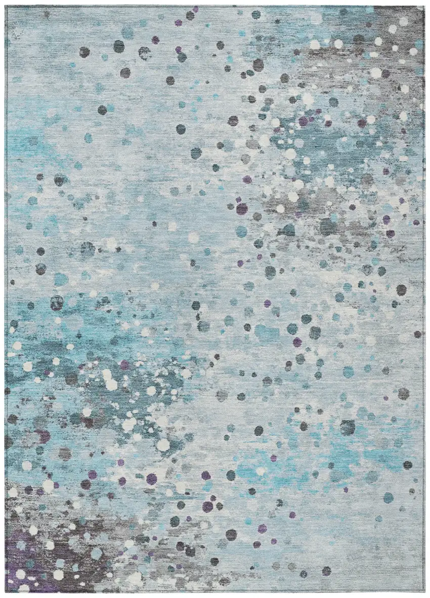 Teal Blue And Gray Abstract Washable Indoor Outdoor Area Rug Photo 1