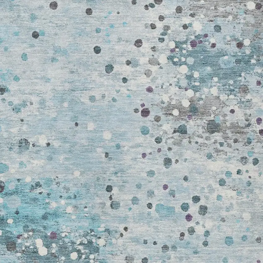 Teal Blue And Gray Abstract Washable Indoor Outdoor Area Rug Photo 3