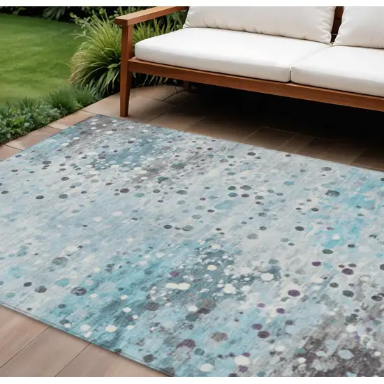 Teal Blue And Gray Abstract Washable Indoor Outdoor Area Rug Photo 2
