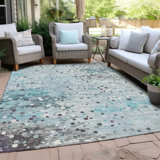 Teal Blue And Gray Abstract Washable Indoor Outdoor Area Rug Photo 5