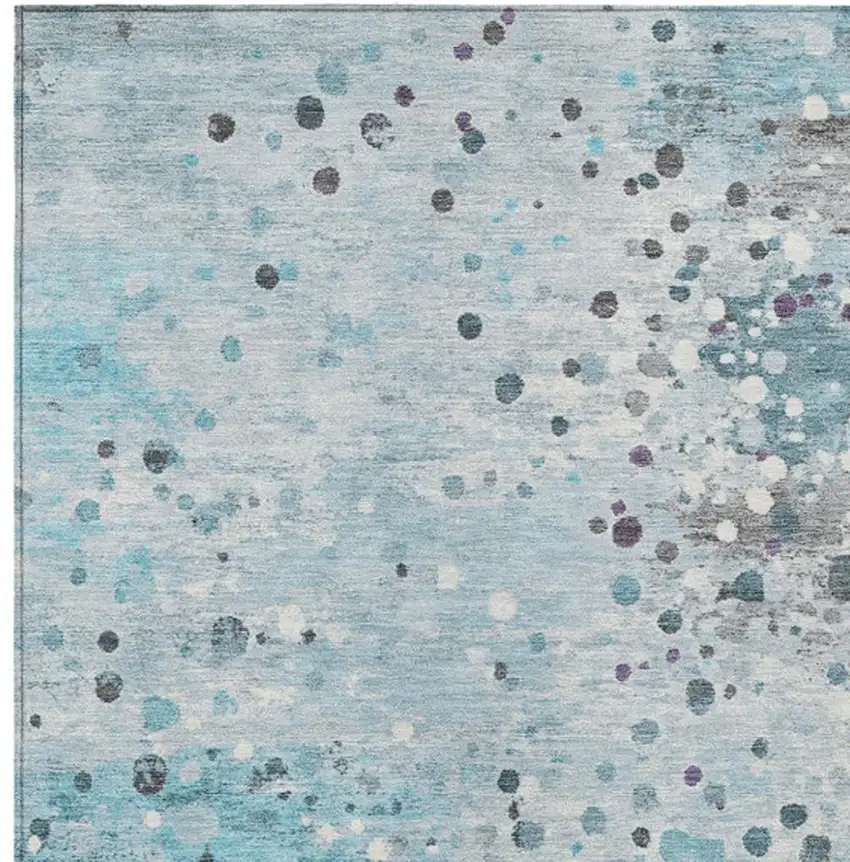Teal Blue And Gray Abstract Washable Indoor Outdoor Area Rug Photo 4