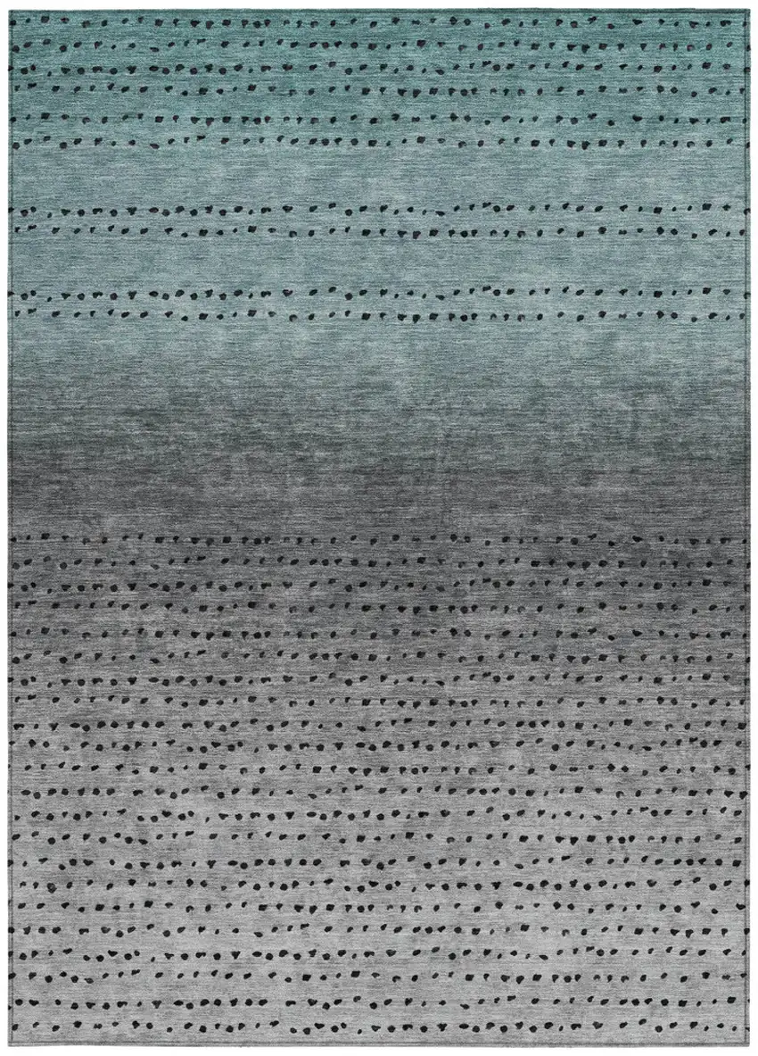 Teal Blue And Gray Abstract Washable Indoor Outdoor Area Rug Photo 3