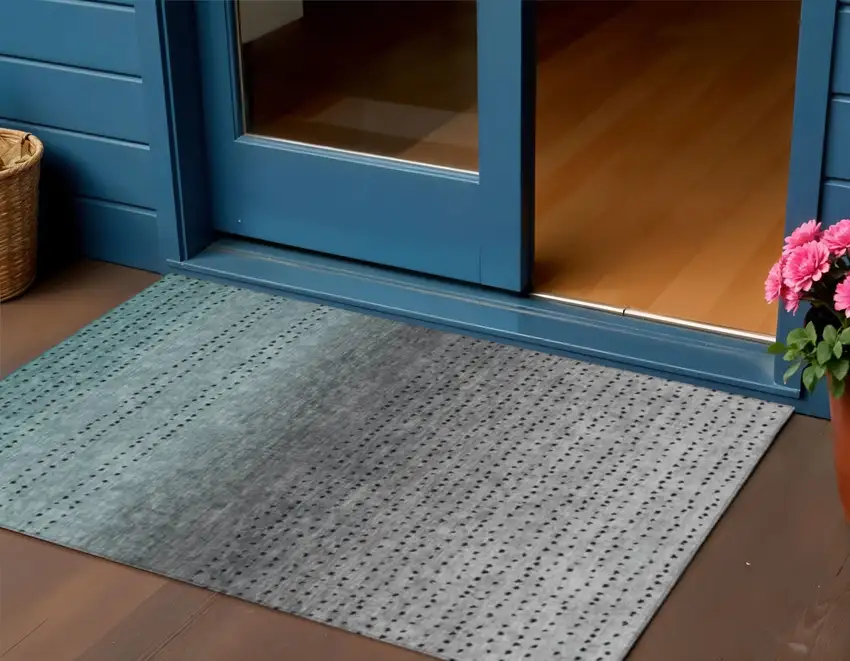 Teal Blue And Gray Abstract Washable Indoor Outdoor Area Rug Photo 2