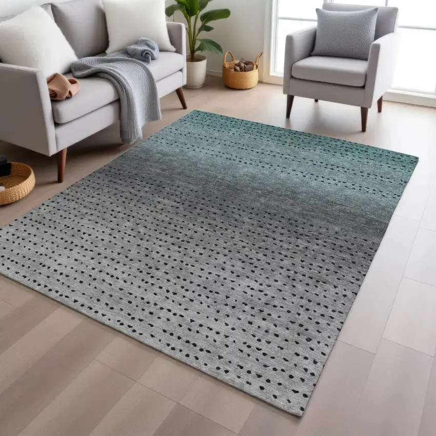 Teal Blue And Gray Abstract Washable Indoor Outdoor Area Rug Photo 6