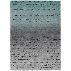 Photo of Teal Blue And Gray Abstract Washable Indoor Outdoor Area Rug