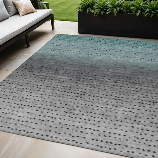 Teal Blue And Gray Abstract Washable Indoor Outdoor Area Rug Photo 2