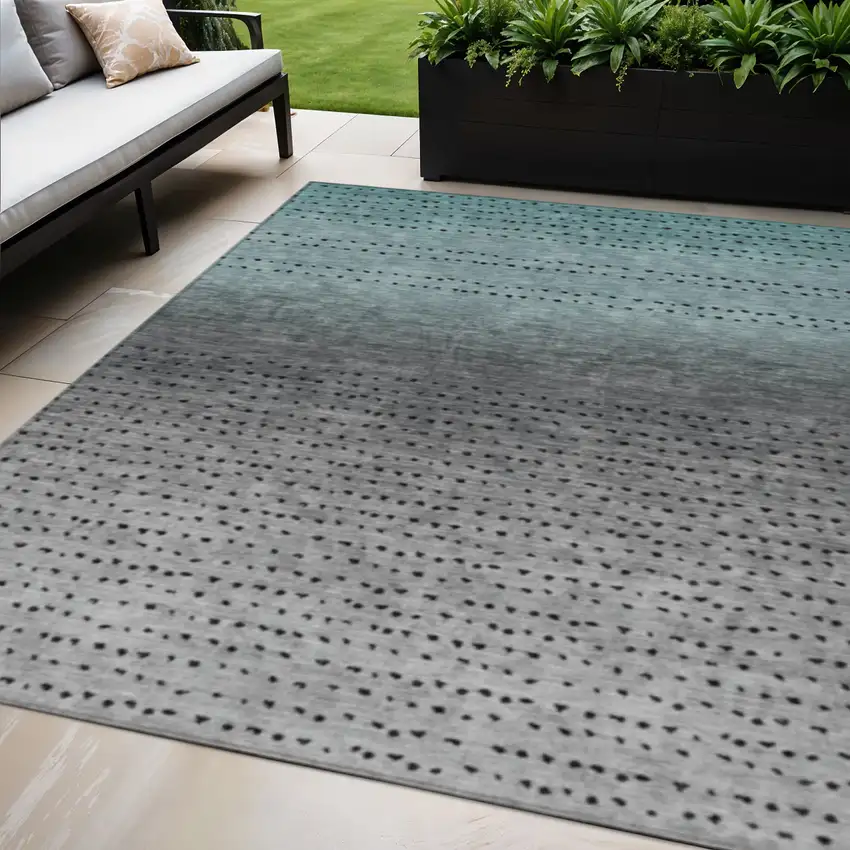 Teal Blue And Gray Abstract Washable Indoor Outdoor Area Rug Photo 2
