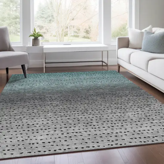 Teal Blue And Gray Abstract Washable Indoor Outdoor Area Rug Photo 7