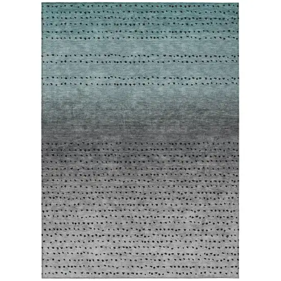 Teal Blue And Gray Abstract Washable Indoor Outdoor Area Rug Photo 1