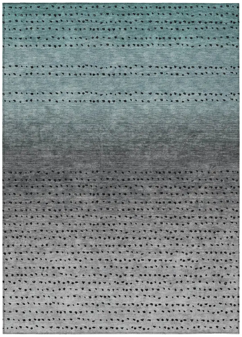 Teal Blue And Gray Abstract Washable Indoor Outdoor Area Rug Photo 1