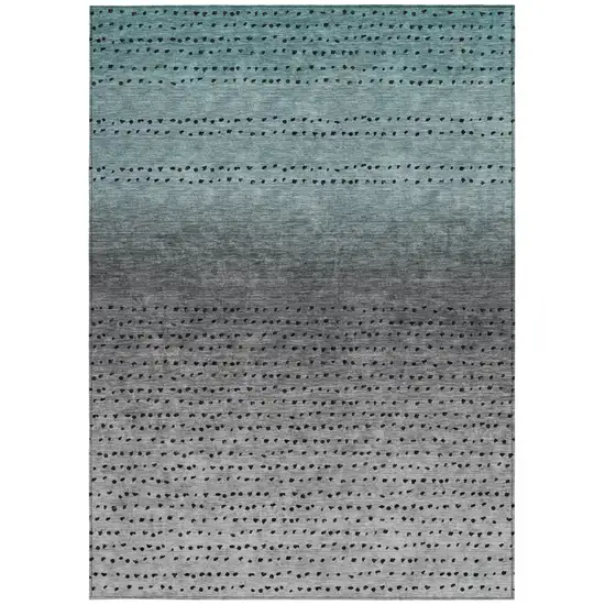 Teal Blue And Gray Abstract Washable Indoor Outdoor Area Rug Photo 3